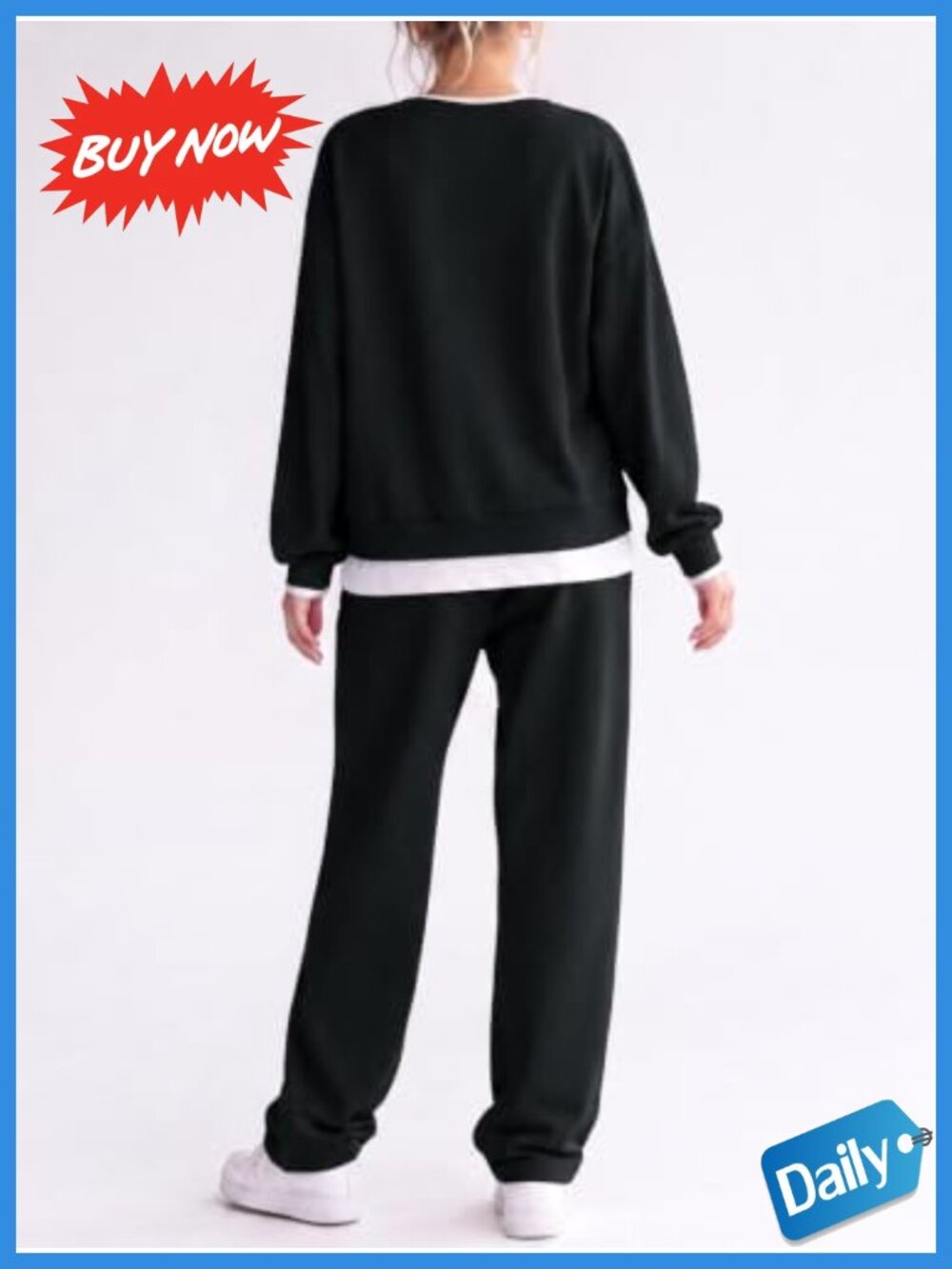 Oversized Crewneck Sweatshirt Sweatpants 2 Piece Set Lounge Travel - Picture 2 of 6